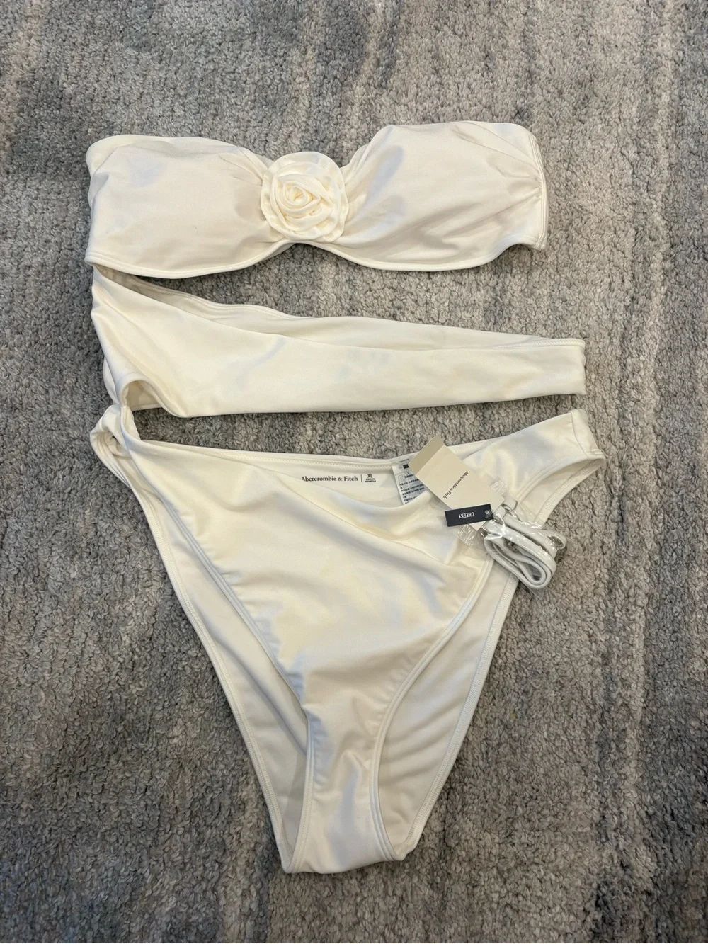 Abercrombie & Fitch White Strapless Bikini Set with Floral Accent